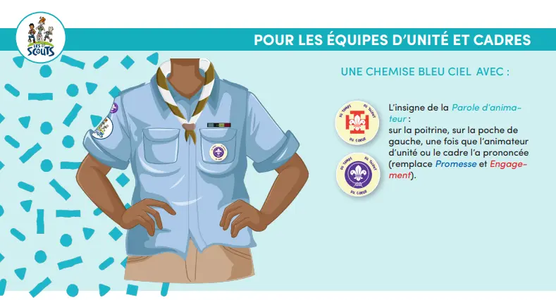 chemise bleue avec repères des insignes